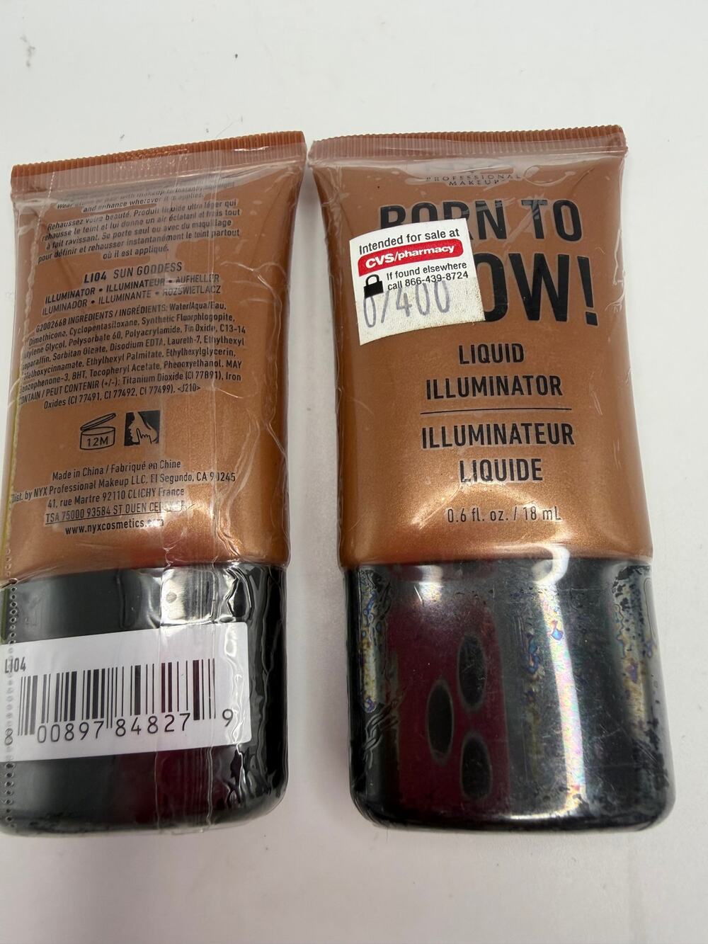 LOT OF 2 NYX Born To Glow Liquid Illuminator LI04 Sun Goddess 0.6oz Discontinued